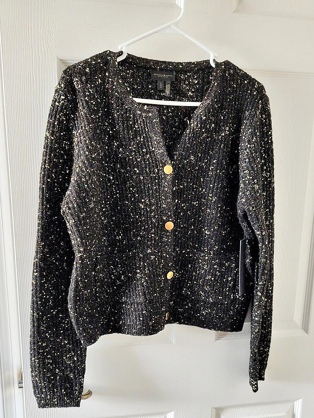 Donna Karan New York Gold Fleck Cardigan Black Size Large NWT